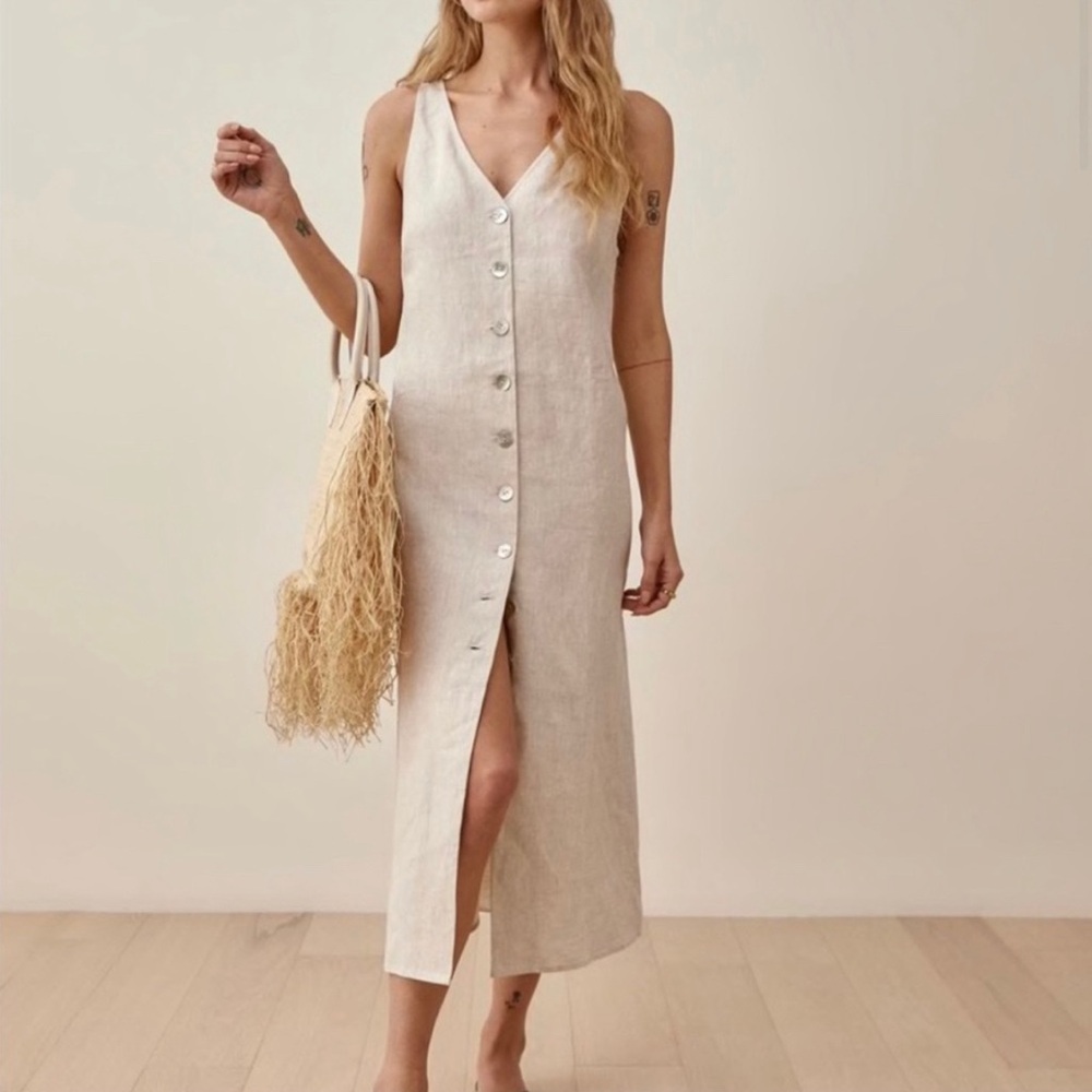 Reformation Cliff Linen Sleeveless Dress in Beige/Natural Linen